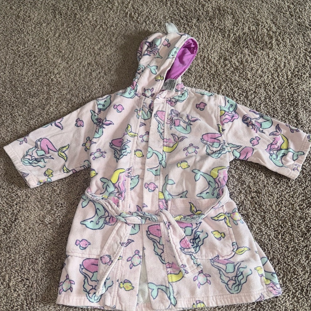 Pink and Purple Mermaid Long Sleeves Swim Coverup with Hood Girls Size XXS 3/4